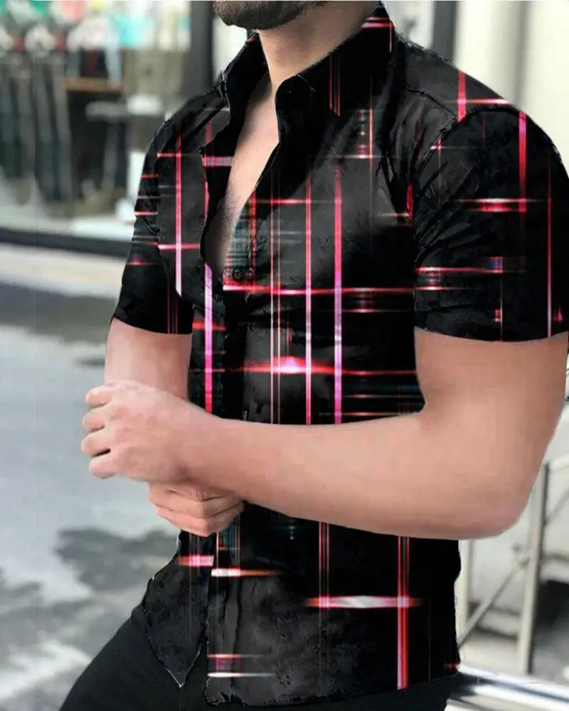 Nowy 2023 hawajski koszula męska Super krótkie rękaw czerwony streamer z nadrukiem 3D koszula męska letnie modny kardigan koszula plażowa 5XL