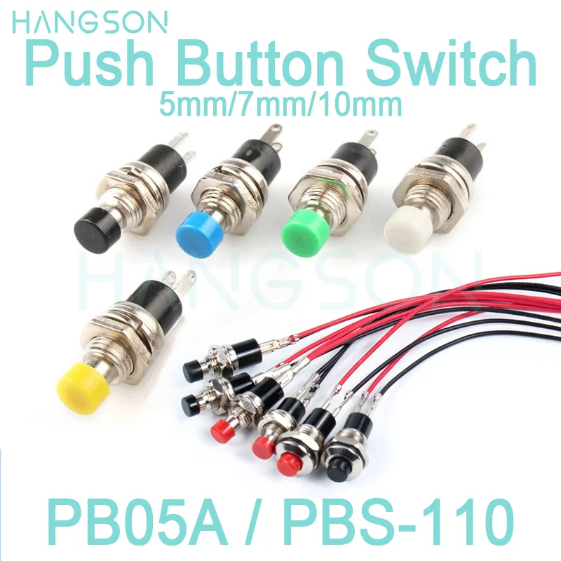 3/5PCS PBS-110 PB05A Plastikowy przełącznik przyciskowy PBS-111 Chwilowy zatrzask 7mm 10mm 1A 250V AC 2-pinowy SPST ON OFF Czerwony przycisk