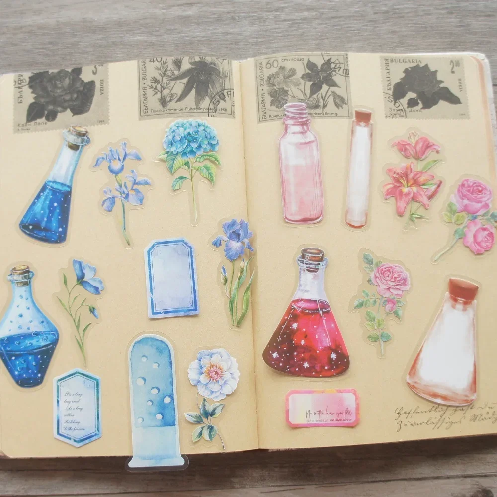 

18pcs Flowers Grown By Magic Bottle Water Style PVC Sticker Scrapbooking DIY Gift Packing Label Decoration Tag