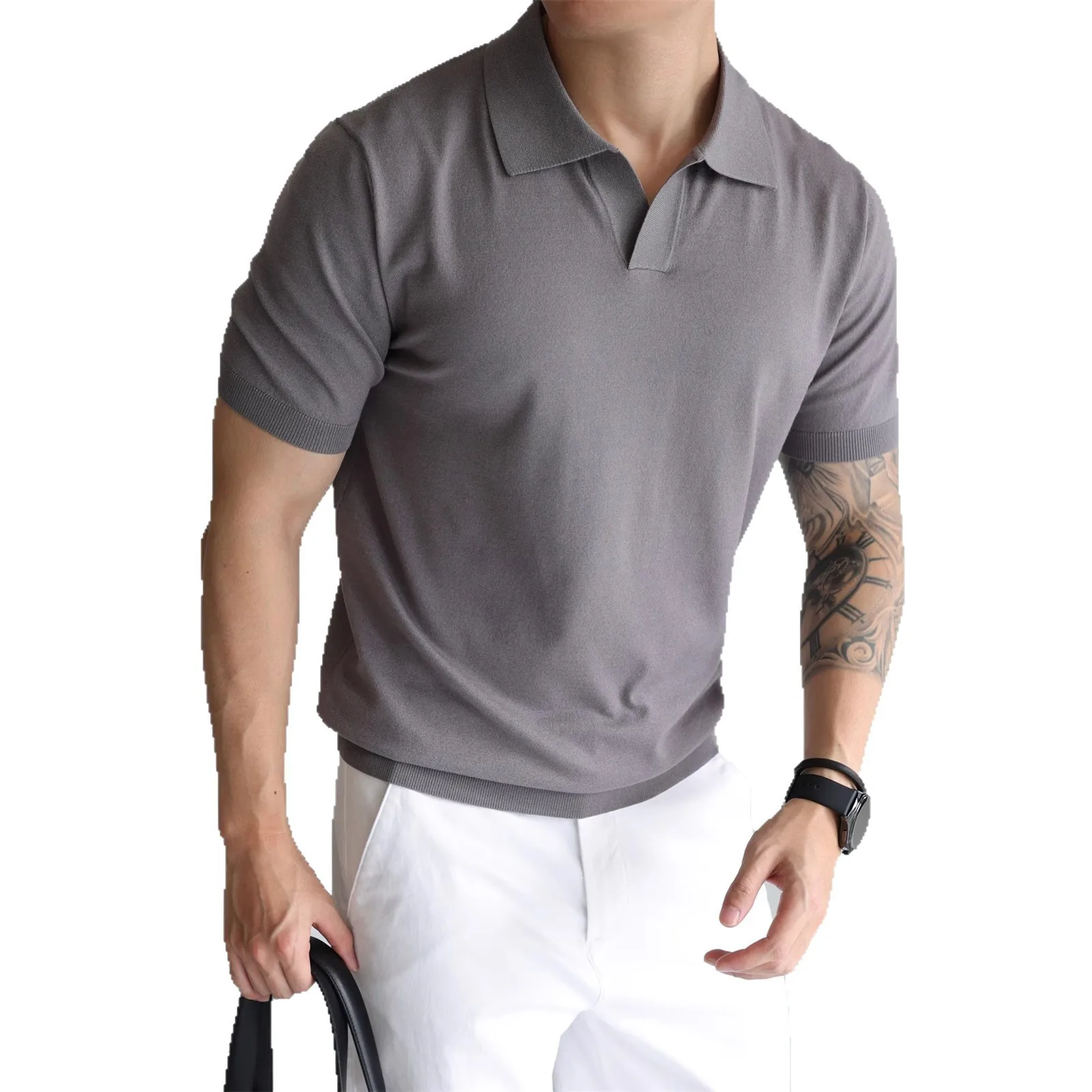 POLO Shirt V-neck Short-sleeved Knitted Sweater Men's Business 2026 Summer Ice Silk