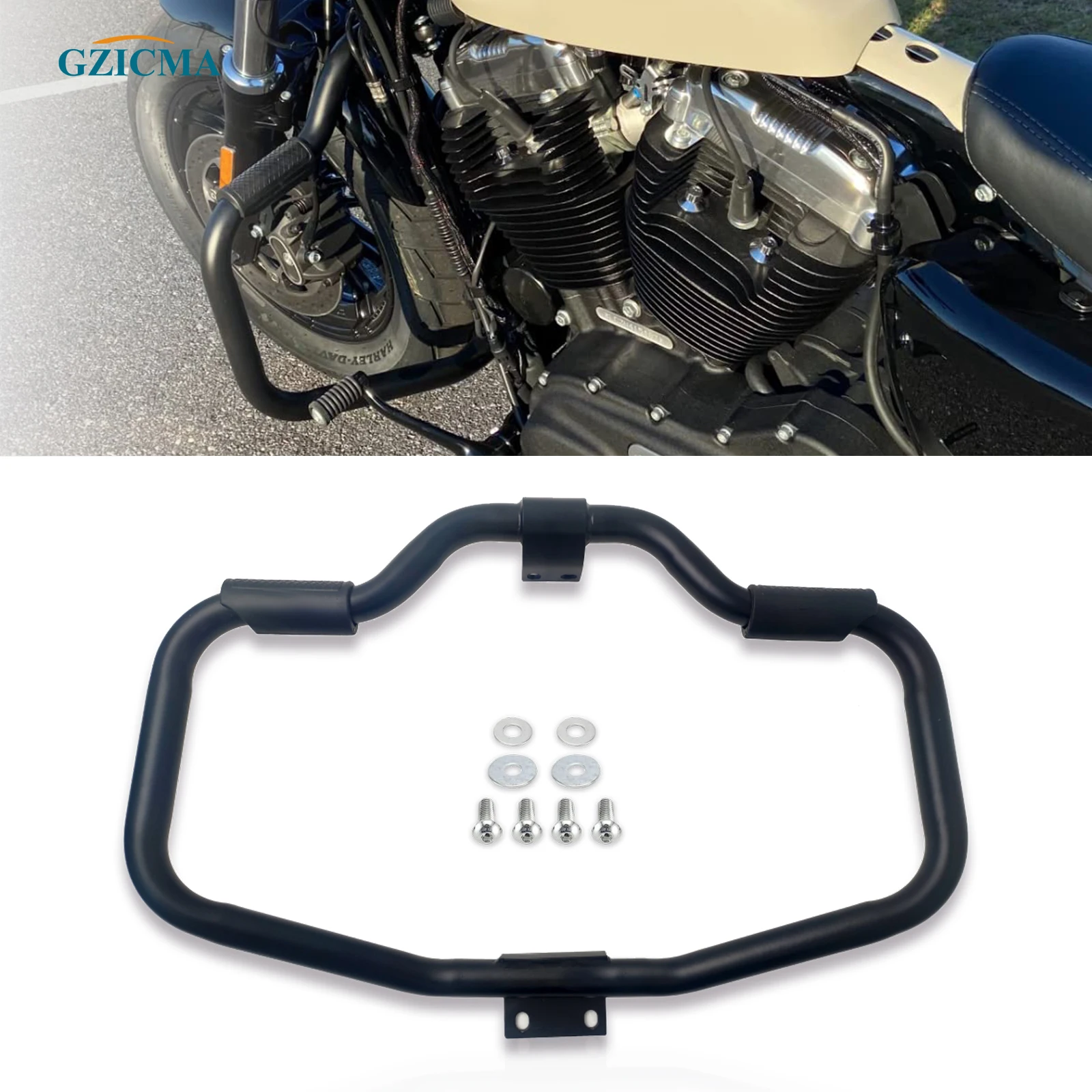 GZICMA Mustache Engine Guard Crash Bar Highway Bar Gloss Black For Harley Davidson Sportster XL883 XL1200 2004-2022 Models