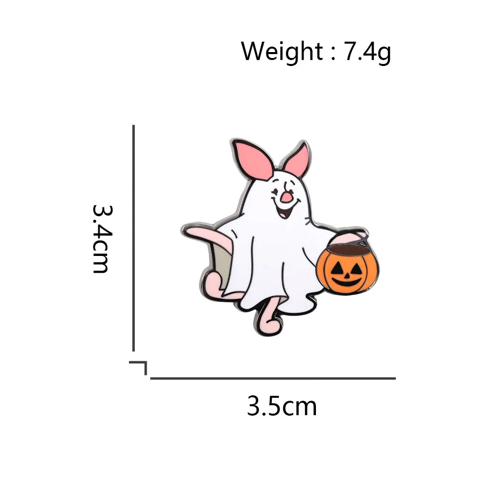 Ghost Pig with Jack-o'-Lantern Cartoon Brooch Halloween Decorations Cute Pin Cartoon Anime Character Badge Accessories