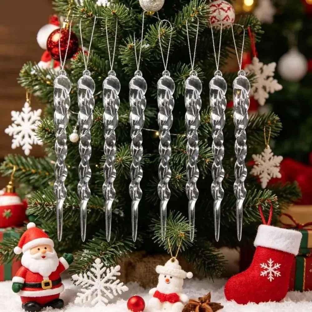 12Pcs Transparent Christmas Icicle Ornaments Threaded Top Icicle Shape Clear Ice Strip Ornaments Hanging Icicle Decorations
