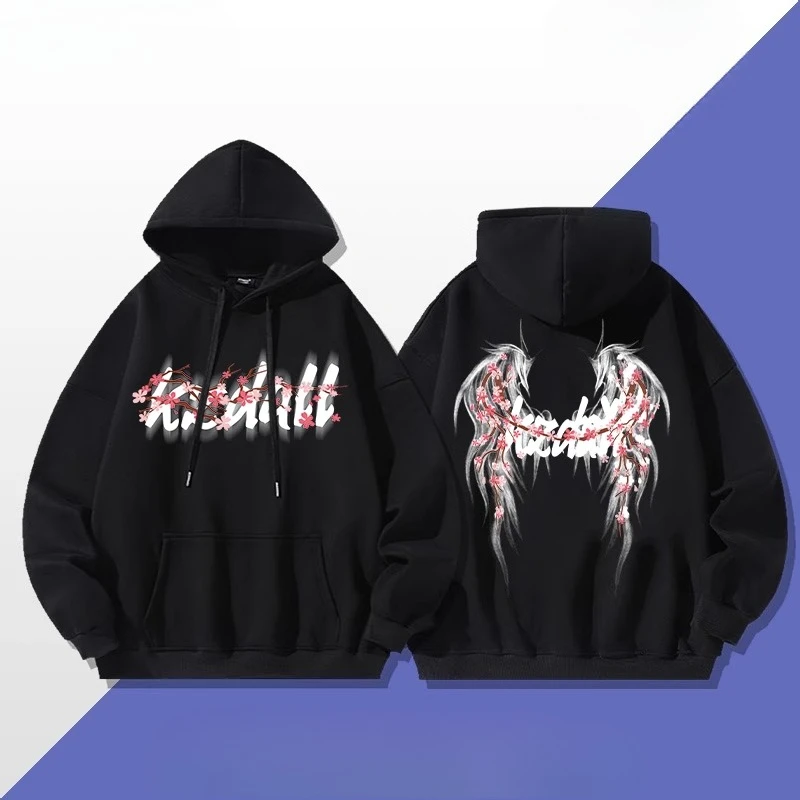 

2025 Новая мода с принтом лепестков и крыльев для взрослых, толстовка с капюшоном, осень-зима, национальный тренд, повседневный спортивный уличный повседневный универсальный топ