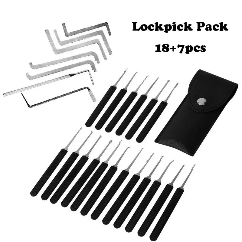 Lock Pick 18+7 Set Locksmith Tool Lock Pin Broken Key Extractor Remove Hooks Stainless Steel DIY Professional Hand Hardware Set