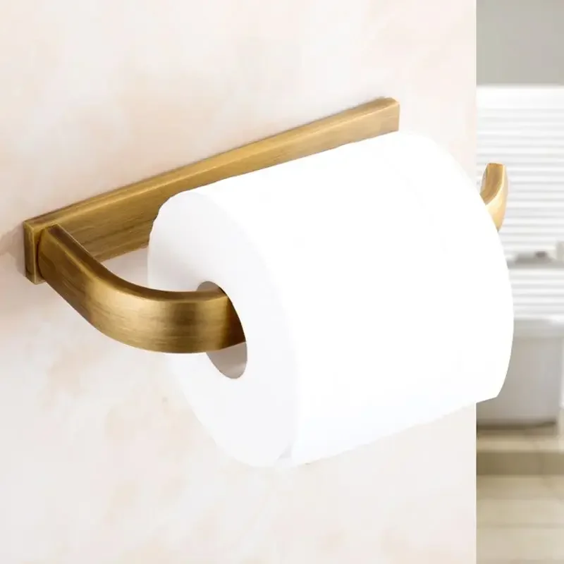 Antique Copper Toilet Paper Holder Rack Hotel Bathroom Roll Tissue Hanging Bar European Style Brass Paper Towel Shelf Decoration