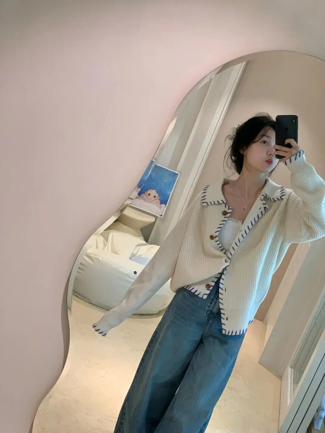 Cardigan in Maglia Larga con Design Color Blo Coreano, Cappotto Maglione alla Moda da Donna per Autunno Inverno, Collo Alto, Lungo S...