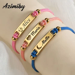 Azimiby Personalized Engrave Kid's Name Id Bar String Bracelets For Boy Girl Stainless Steel Custom Baby Birthday Jewelry Gift