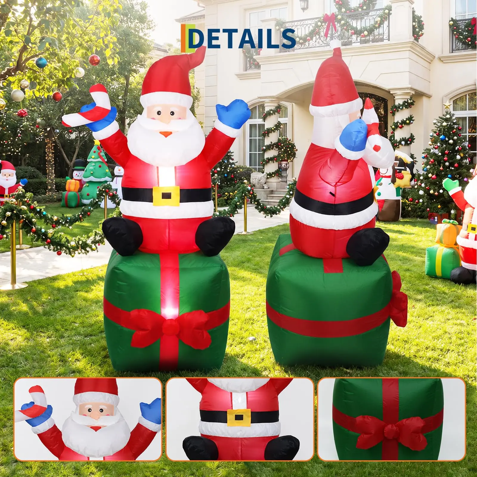 6ft Inflatable Santa Claus with LED Lights – Waterproof Outdoor Christmas Yard Decoration for Lawn & Garden, Includes Sandbags & Stakes