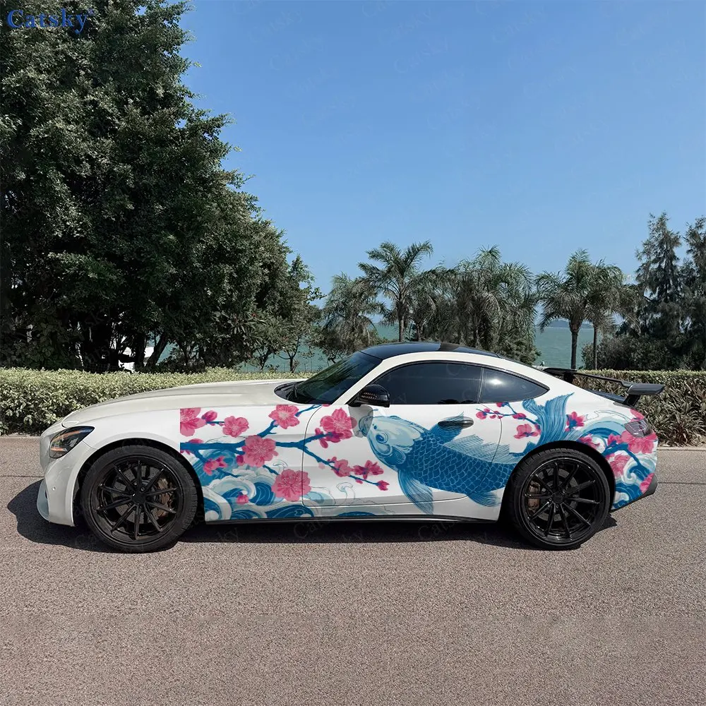 2pcs Wafu Koi Soul, Durable, Fade-resistant, Enhance Vehicle Aesthetics With Bold Artistic Design Car Vinyl Wraps