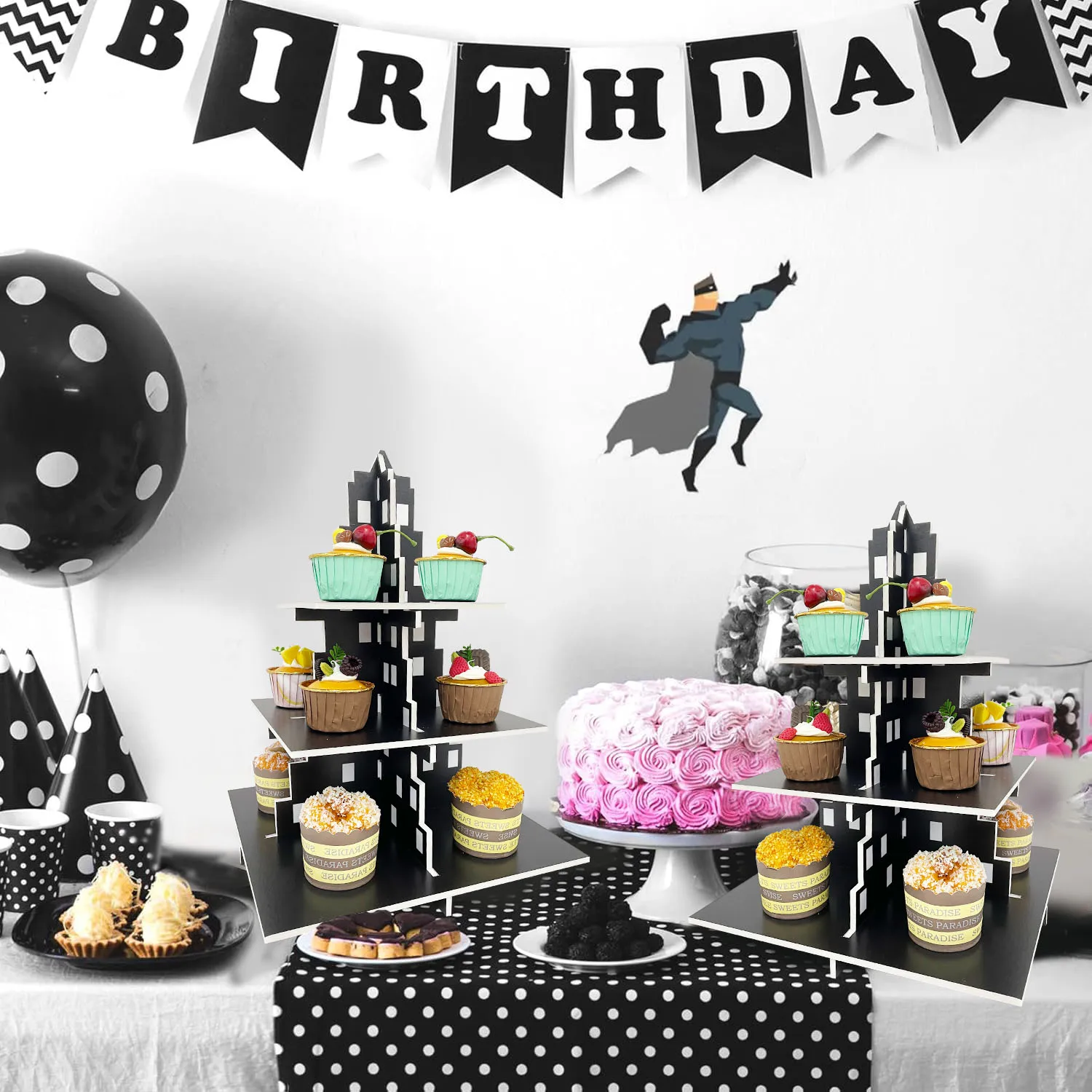 City Skyscraper Cupcake Stand 3 Tier Cake Party Supplies Building Cupcake Stand for Birthday Table Decor