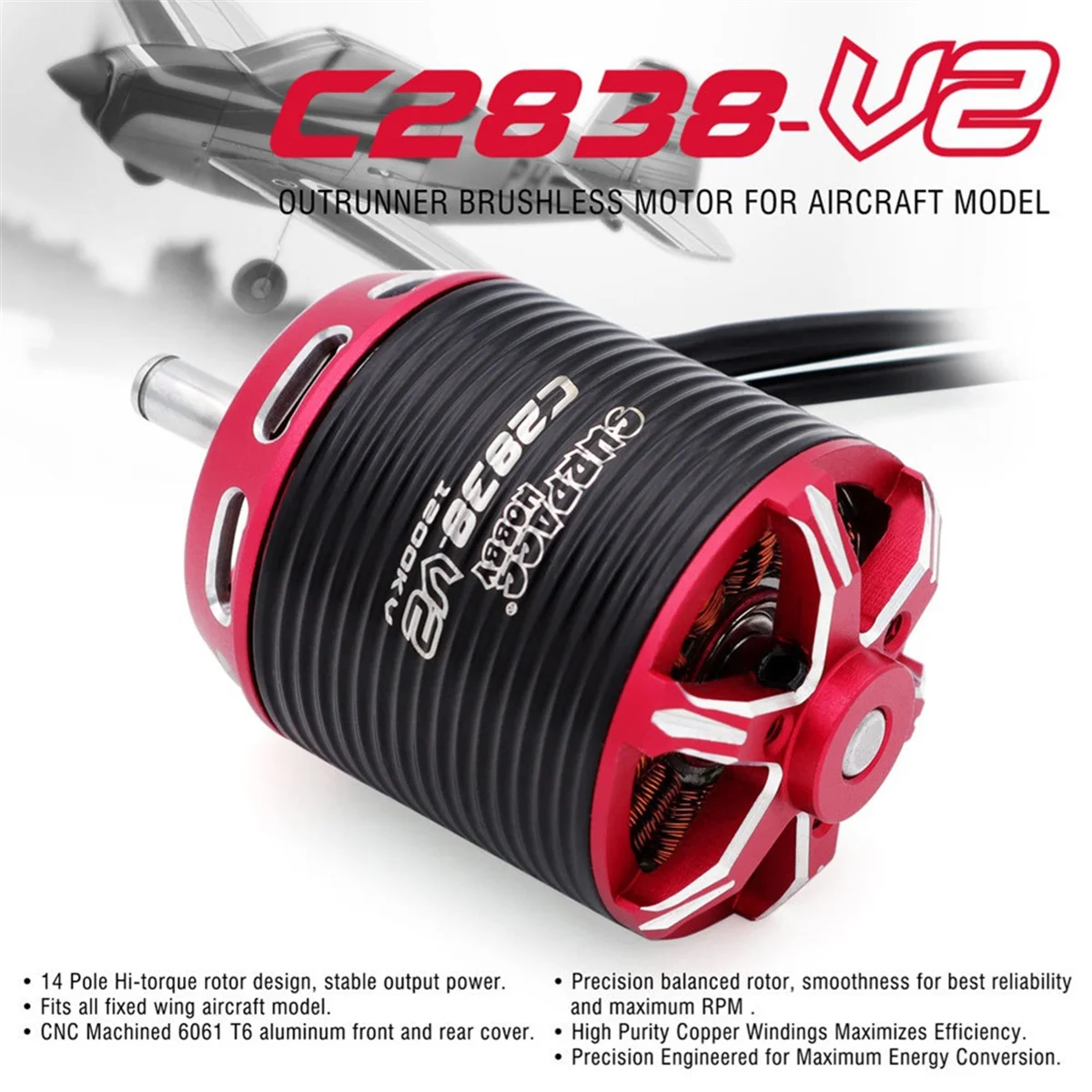 C2838 V2 2-3S 2-4S Motor sin escobillas Outrunner de 14 polos para avión de ala fija