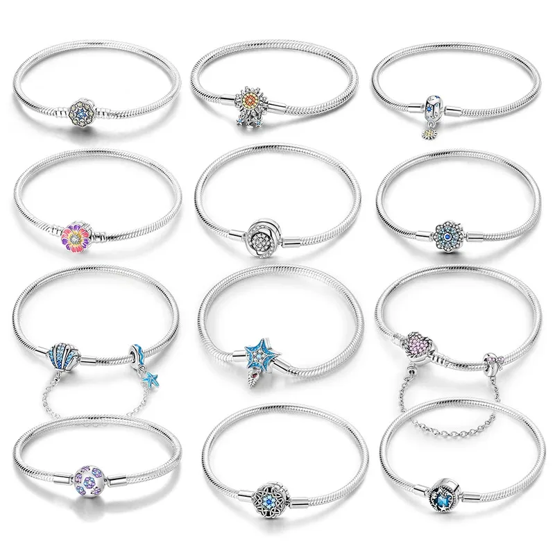 

Silver Plated Bracelets 17-20CM Original Butterfly Stainless Steel Pulseras Bracelet Fit DIY Charms Beads Jewelry Gift For Women