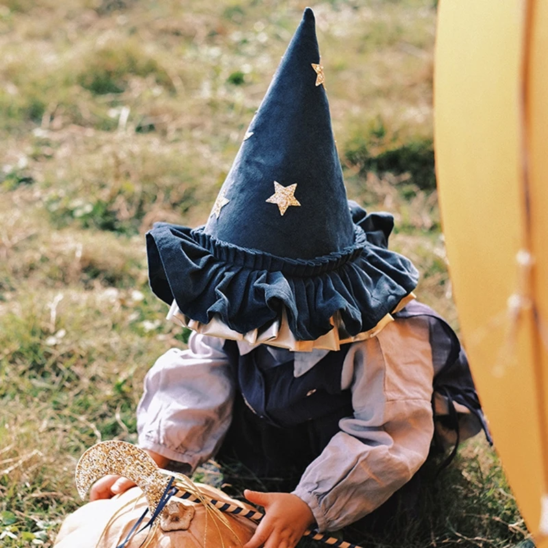 Blue Dress Up Hat with Star & Moon Kids Witch Hat Halloween Hat for Best