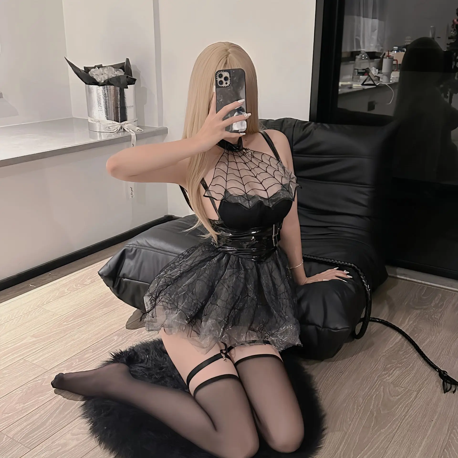 Costume d'halloween araignée petit diable, ensemble de diffuseurs de rues de pur désir, tenue de Cosplay orm en cuir