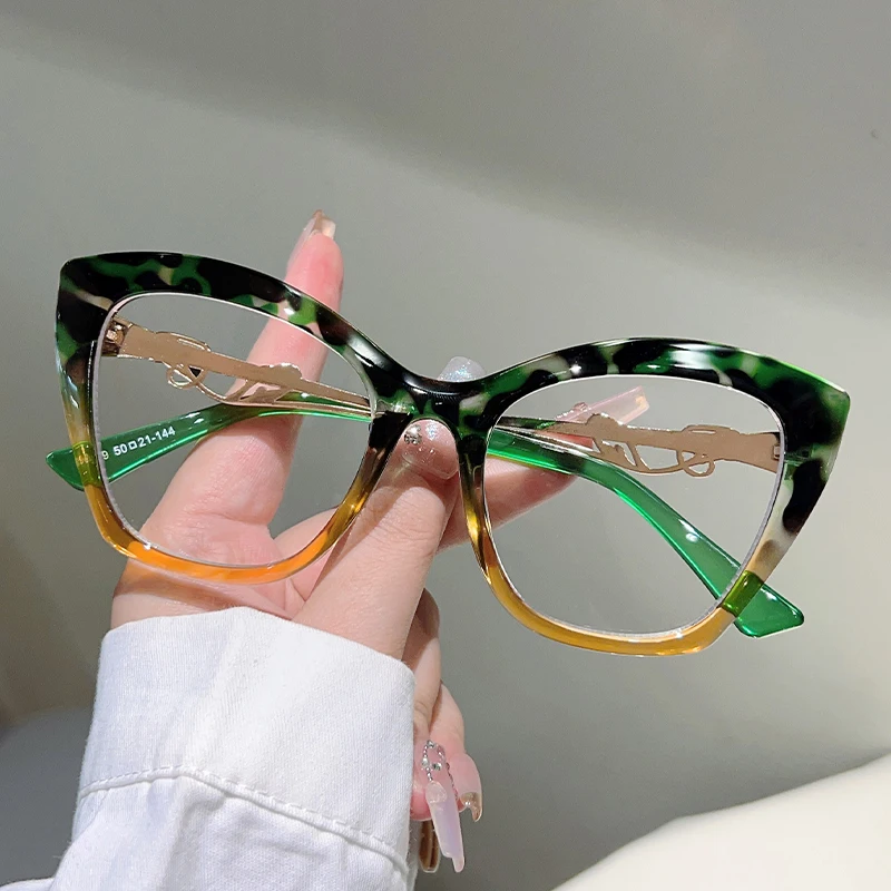 KAMMPT Oversize-Cat-Eye-Brille für Damen, modisch, mehrfarbig, blaues Licht blockierende optische Rahmen, trendiges, stilvolles Design, Dekor-Brille