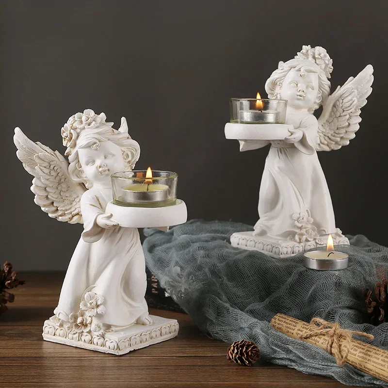 European retro angel candlestick ornament resin home desktop ornament romantic candlelight dinner atmosphere decoration props