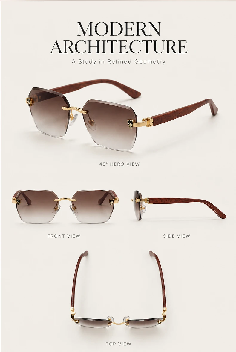 Quadratische Randlose Photochrome Sonnenbrille für Herren Vintage Sonnenbrillen 2026 Luxus Designer Shades Herren Geschnittene Gläser Rahmenlose Brillen – Detail 3