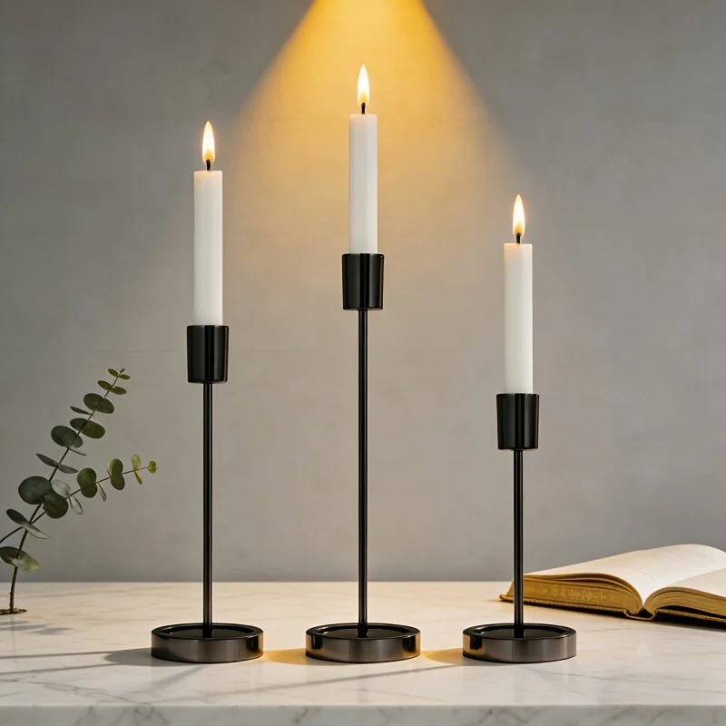 3/6Pcs Black Metal Pillar Candle Holders Set Minimalist Candlestick with 3 Sizes for Table Centerpiece Wedding Party Home Decor