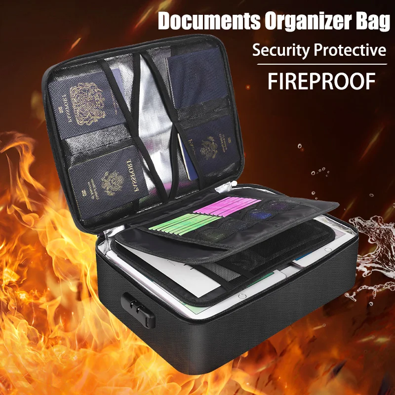 Double Large Capacity Document Organizer Fireproof Waterproof Bag 36*27*10cm Double Zipper Design Document Organizer Bag