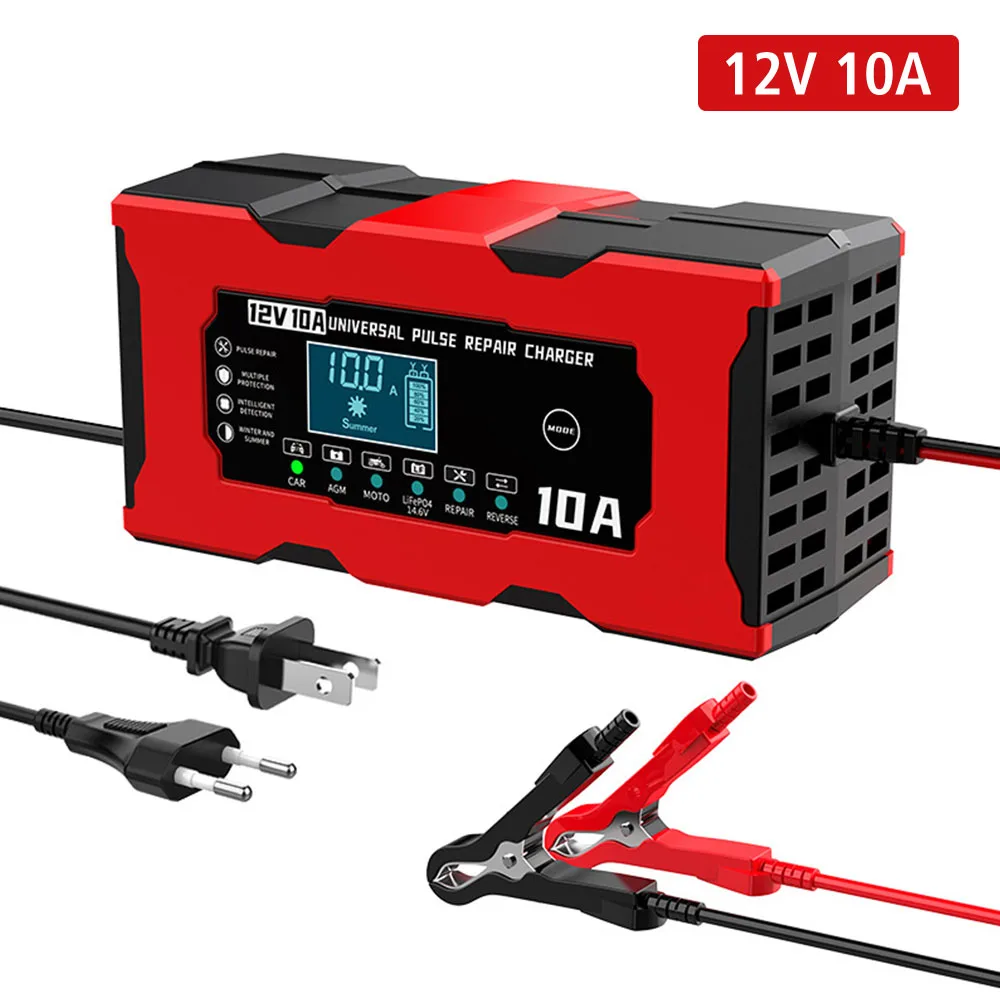 

Smart Battery Charging Pulse Repair 12V 10A Digital LCD Display 14.6V 10A Iron Lithium Charger Car Battery Charger EU/US Plug