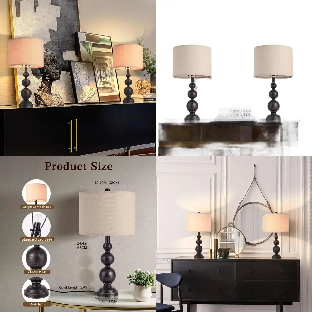 

Пара настольных ламп в стиле фермерского дома, черные, 24,4 дюйма, для спальни, гостиной и кухни - винтажные настольные лампы в деревенском стиле для прикроватных тумбочек