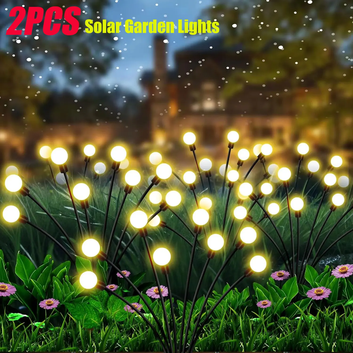 2PCS 8 LED Solar Garden Lights Firefly Waterproof Solar Lights Outdoor for Yard Patio Pathway Christmas Decorations Solar Lamp