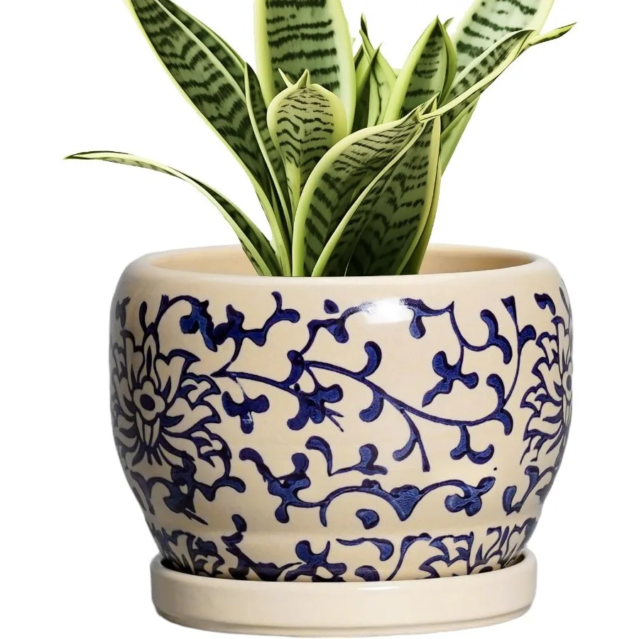 

Ceramic Flower Pots 6 Inch Plant Pot Indoor with Drainage Hole and Saucer Porcelain Ceramic Planter Outdoor Drative Round Small