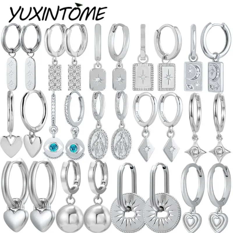 

925 Sterling Silver Needle Aloof Geometric Design Silver Series Retro Women Hoop Earrings Pendant Classic Fashion Ear Jewelry