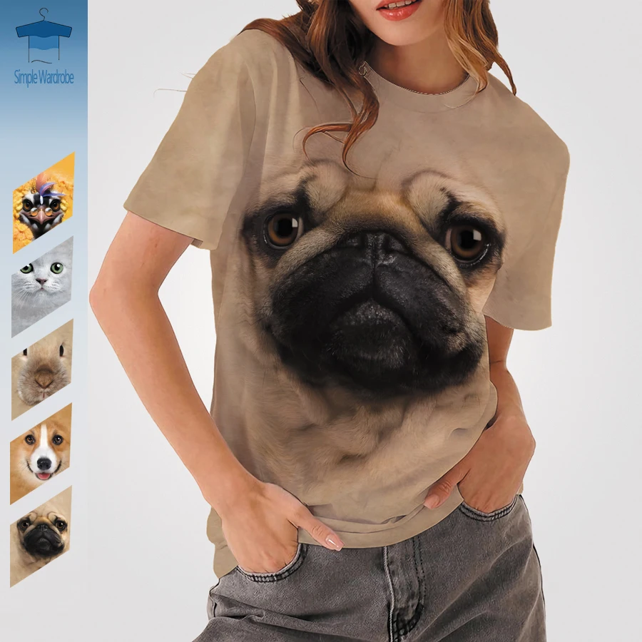 

Cute Animals 3D Print Clothing Ostrich Cat Rabbit Dog Round-neck Oversized Women T Shirts Short Sleeve Kawaii Casual Streetwear