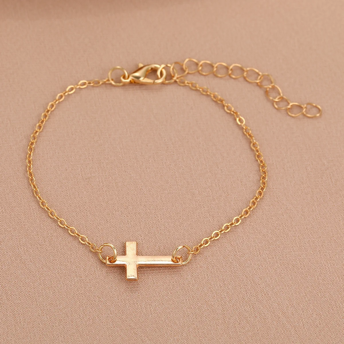 Hot Selling New Crucifix Horizontal Sideways Cross Charm Bracelets for Women Stainless Steel Bridesmaids Gift