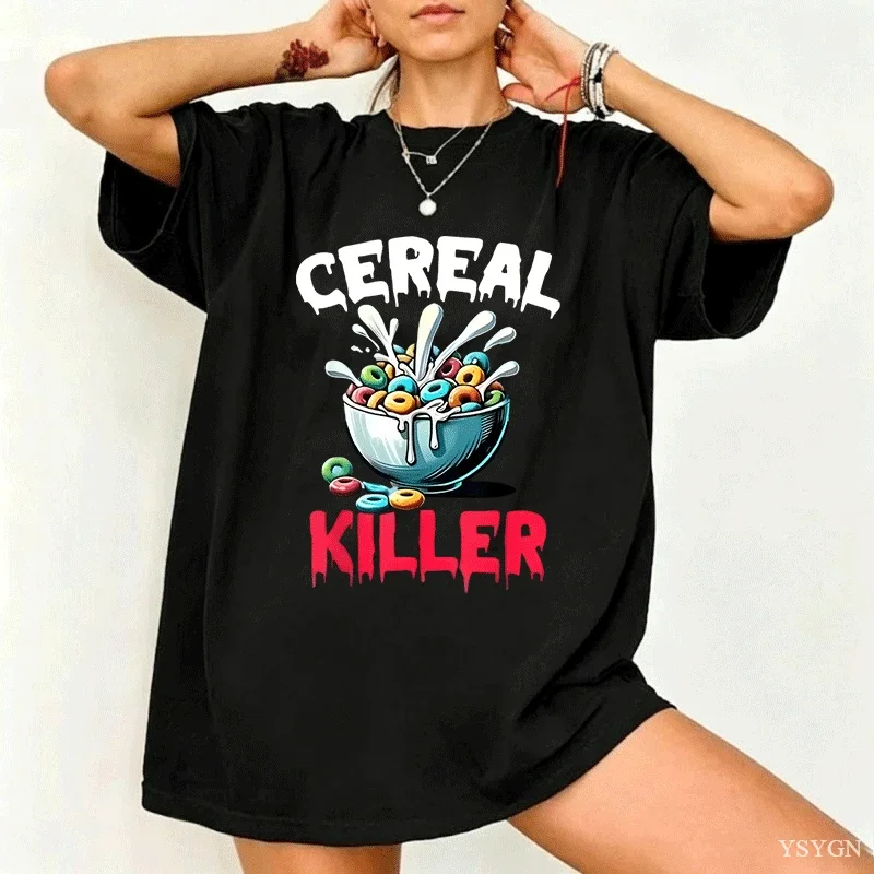 Funny Meme Tee Cereal Killer Cotton T Shirt Kidcore Offensive Unisex TShirts Colorful Tee Slogan T-Shirts Shirts 90s Graphic Tee