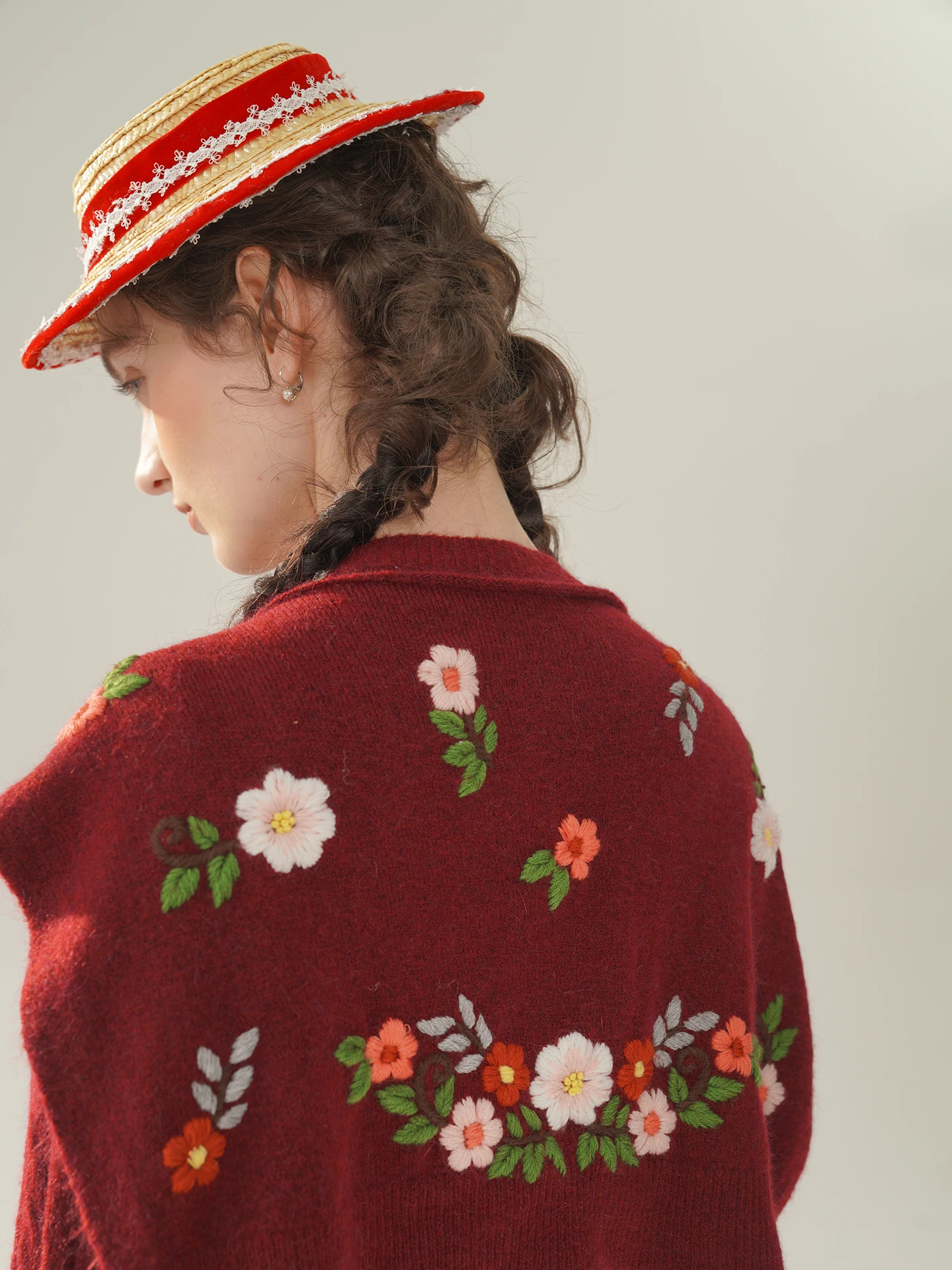 

100cmBust FallWinter Cardigans Sweaters With Shawl Scarf Women Elegant Handmade Embroidery Flowers Knitted Cashmere Wool Sweater