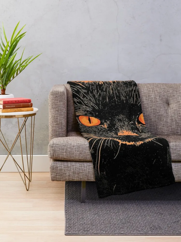 Spooky Black Cat with Glowing Eyes Halloween Art Throw Blanket Bed linens Multi-Purpose Decorative Beds Loose Blankets