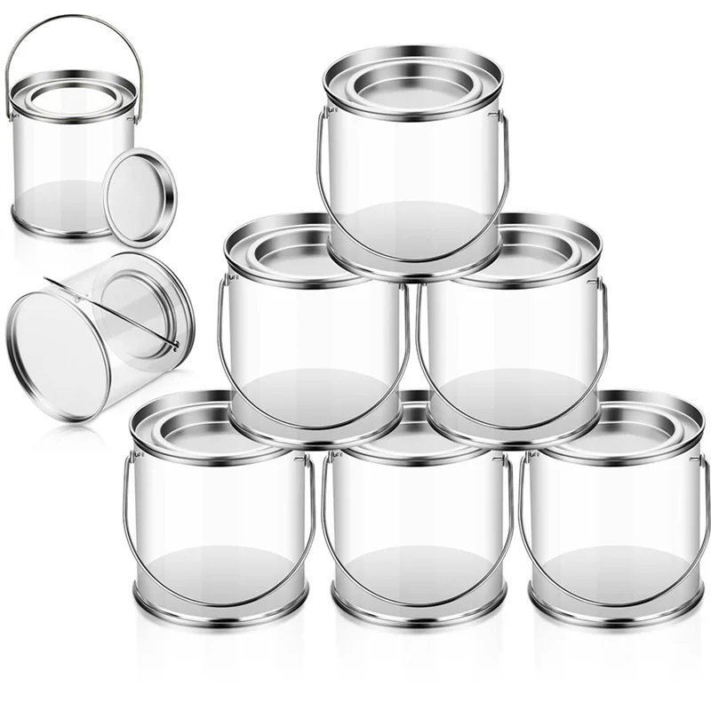 

A96I-Ведро для краски, прозрачное ведро с металлическими крышками и ручкой, декоративное прозрачное пластиковое ведро для хранения, прозрачная банка для краски, упаковка из 32 шт.