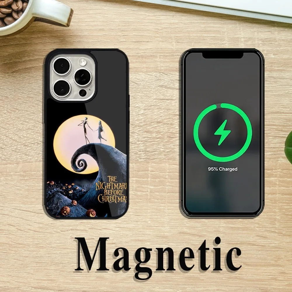 MINISOC artoon Jack Skellington Phone Case For iPhone 11 12 13 14 15 Pro Max Plus Magsafe Magnetic Wireless Charging