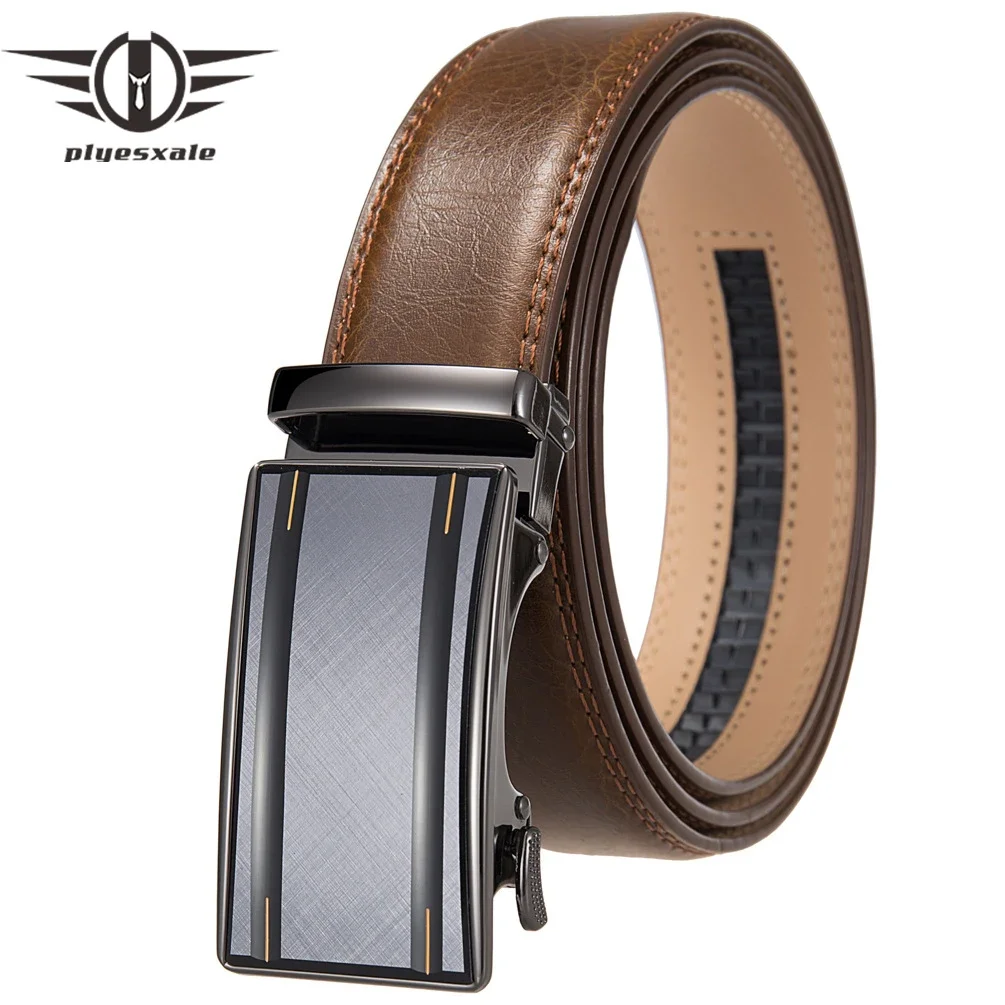 

Plyesxale High Quality Cow Genuine Leather Belt For Men 3.5cm Width Automatic Buckle Waist Belts Brand Luxury Mens Belts B1264