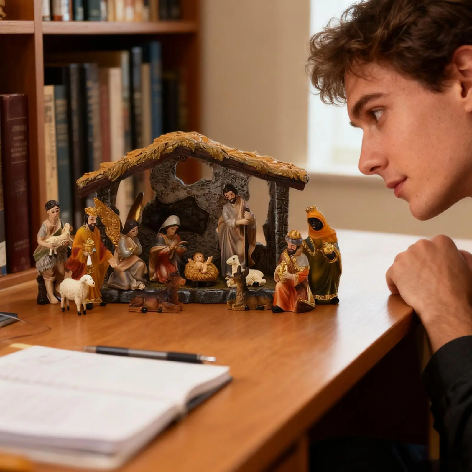 Juego de Natividad para interiores, figuritas en miniatura de la Sagrada Familia, escena de pesebre, decoración navideña para el hogar cristiano, interior