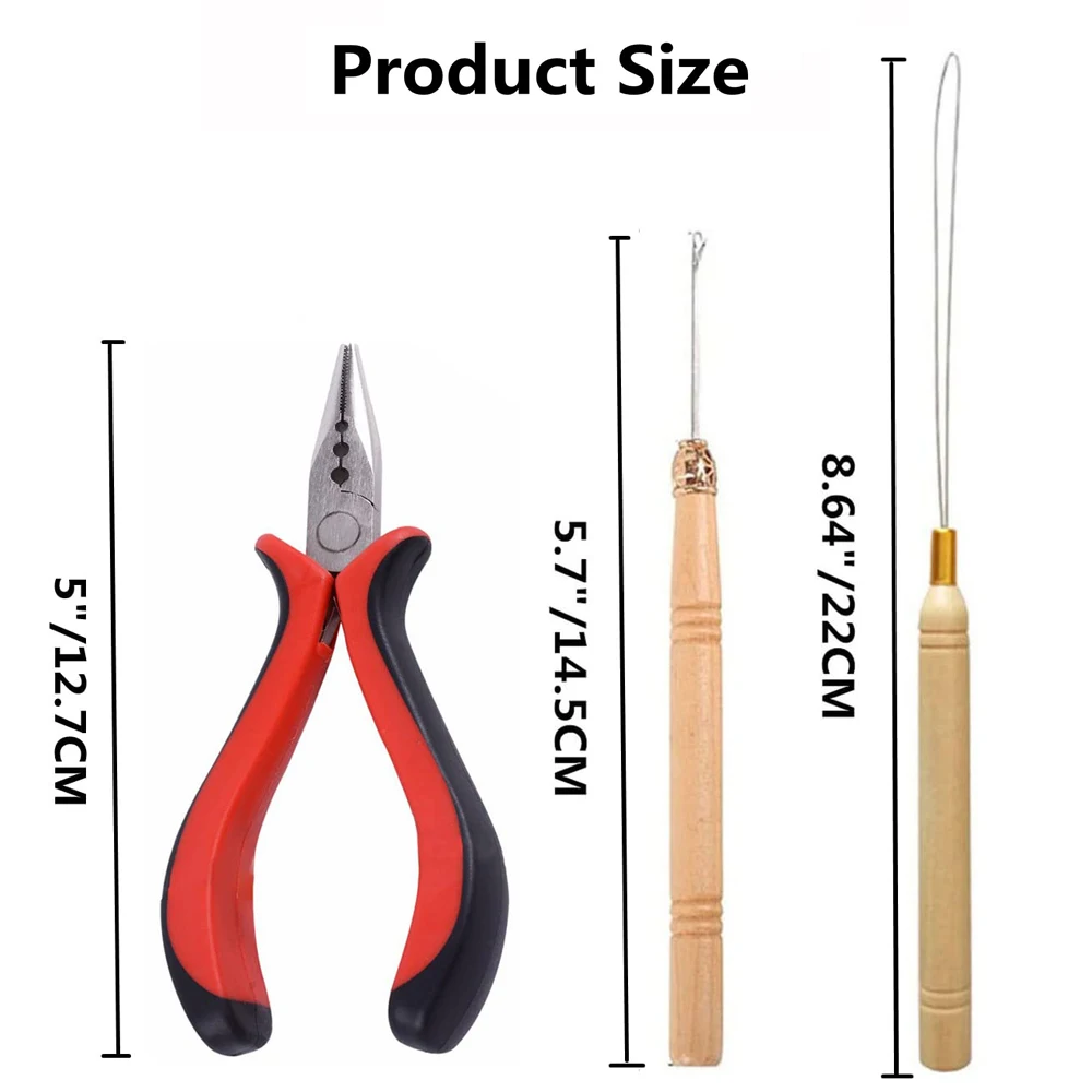 1 confezione di kit di pinze per estensioni dei capelli 500 pezzi micro collegamenti/perline + 1 pezzo di ago da trazione + 1 pinze per estensioni dei capelli