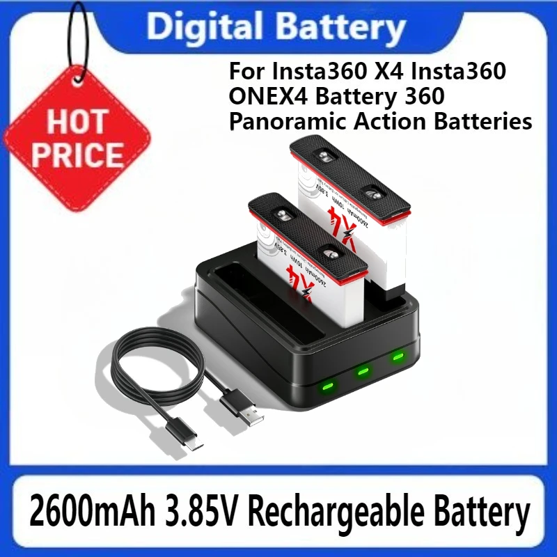 

For Insta360 X4 Insta360 ONEX4 Battery 360 Panoramic Action Batteries High Capacity IS360X4 2600mAh 3.85V Rechargeable Battery