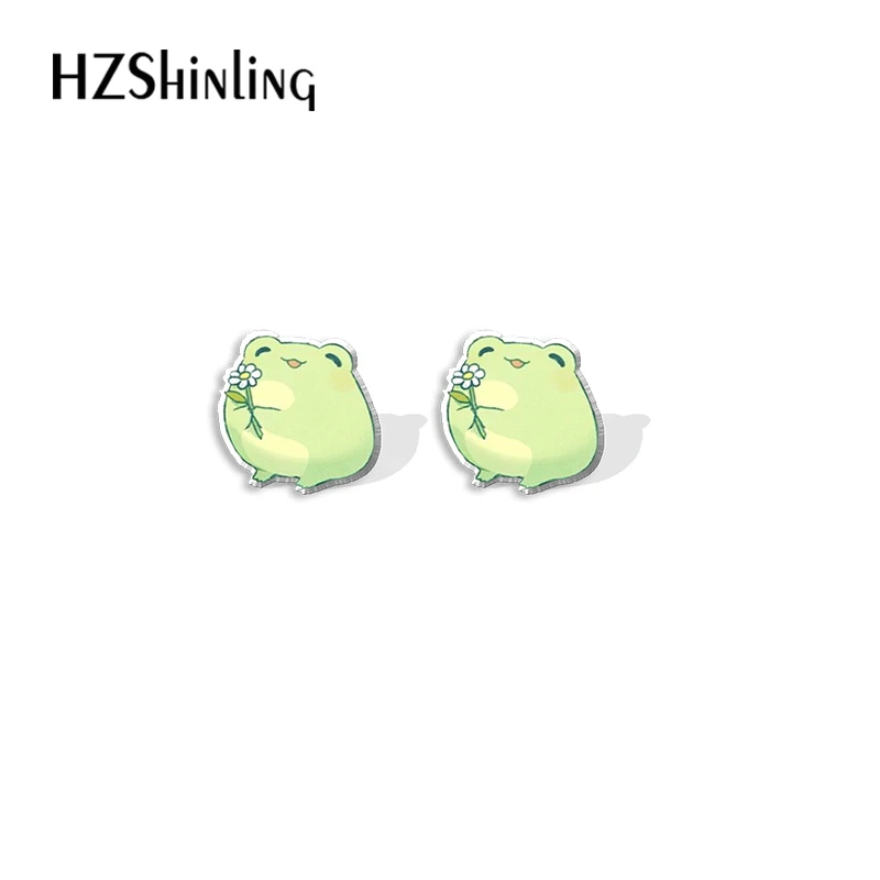 Cartoon Green frog Animal Acrylic Stud Earrings Resin Epoxy Ear Jewelry Earrings for Women