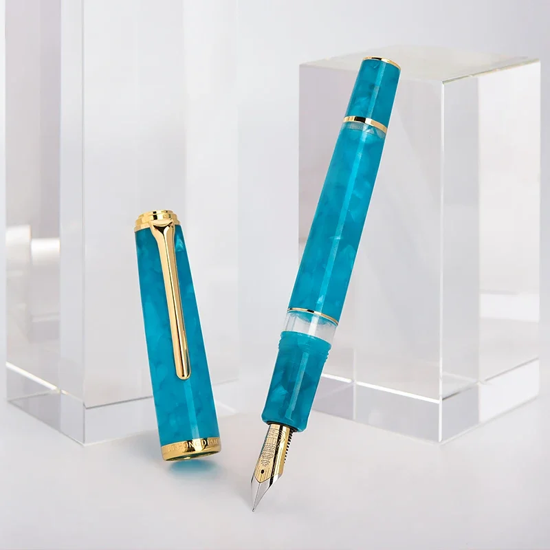 Hongdian N1S Piston Fountain Pen EF/ Long Knife Medium Nib, 4 Colors Acrylic Writing Gift Pen Set