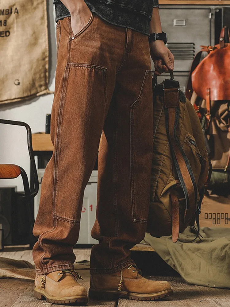 

Классические американские ретро-джинсы для мужчин, свободные прямые повседневные брюки для работы, весенне-осенние, износостойкие, с высокой талией и молнией