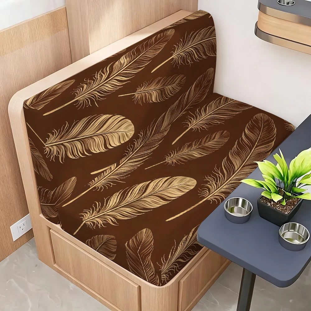 Fundas de Asiento Planas 2D para RV, Fundas de Cojín para Sofá con Estampado Retro de Plumas, Protectores para Sofá de Van, Tela Elástica Fácil de Instalar, Lavable a Máquina, Antiarañazos para Mascotas, Ajuste Cómodo para Fundas de Sofá, Adecuado para Sofás Dobles, Vans, RVs