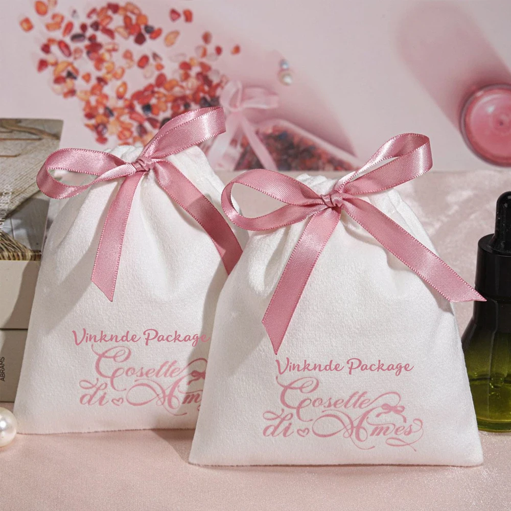 

Custom Logo Printed Soft Velvet Gift Perfume Storage Drawstring Bag Luxury Flannel Packing Jewelry Bracelet Necklace Earring Bag