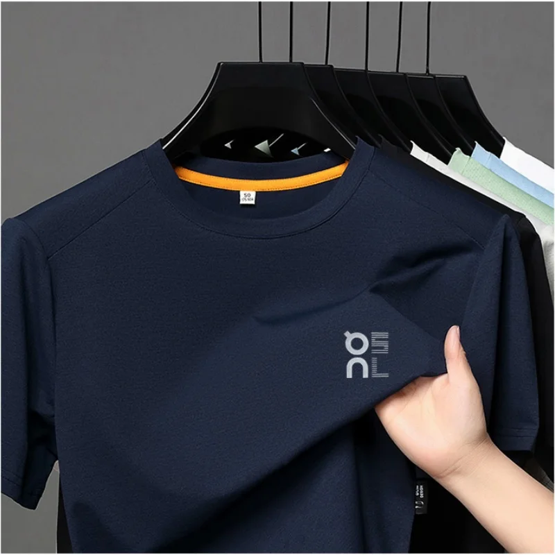 Hot-Selling Summer New Man Short-Sleeved T-Shirt Round Neck Stamp Cooling Ventilated Casual Fashion Solid Color Men's Clothing