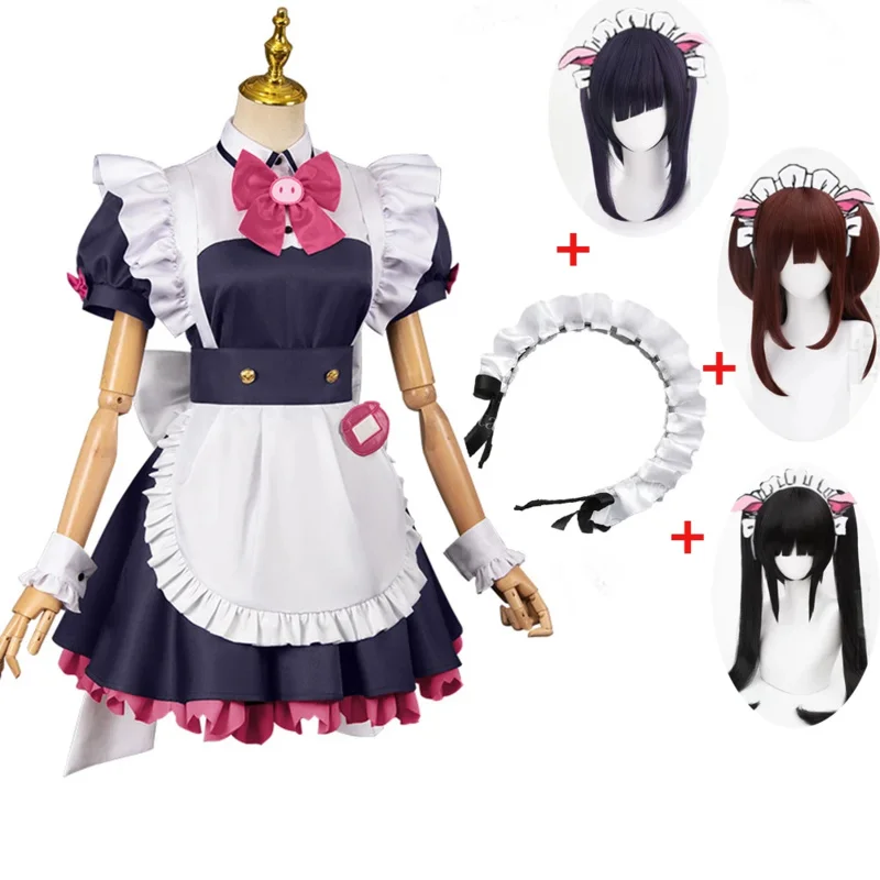 Anime Akiba Maid War Cosplay Costume Wig Wahira Nagomi/Mannen Ranko Maid Dress Headwear Ton Tokoton Yumechi Shiipon