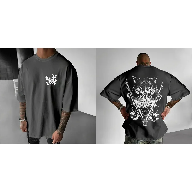 Demon Slayer Men's T-shirt Inosuke Hashibira Japan Anime Summer Boy Spring and Autumn Children's Short Sleeves Parent-Child Wear