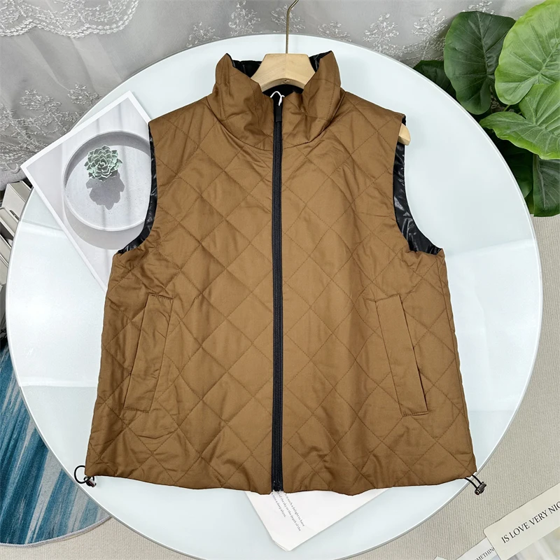 

Double-Sided Wear Thin Sleeveless Vest Retro All-Match Cotton Diamond Shoulder Pad Women's Autumn Fashion Commute Loose Fit Z...