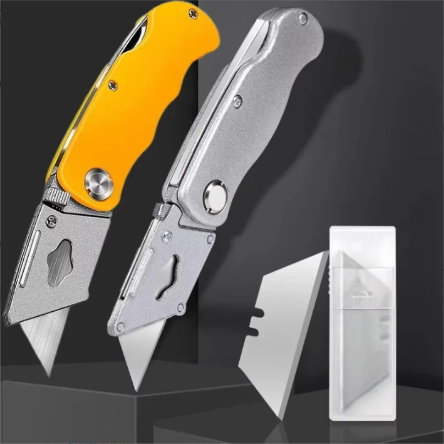 Utility Knife  Retractable Sharp Cut Heavy-duty Folding Knife Aluminum Plastic Handle Blade With Lock Portable Set